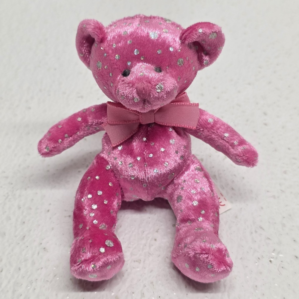 Russ Berrie Glitzy Gals Mini Pink Teddy Bear With Silver Spots